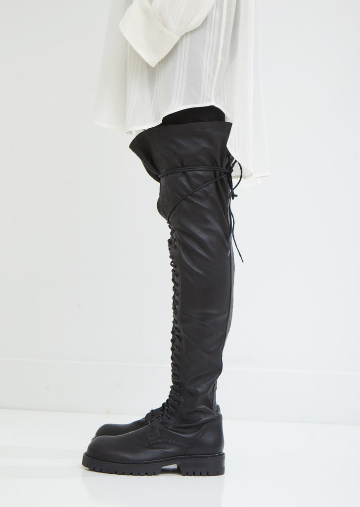 Stretch Leather Lace-Up Boots
