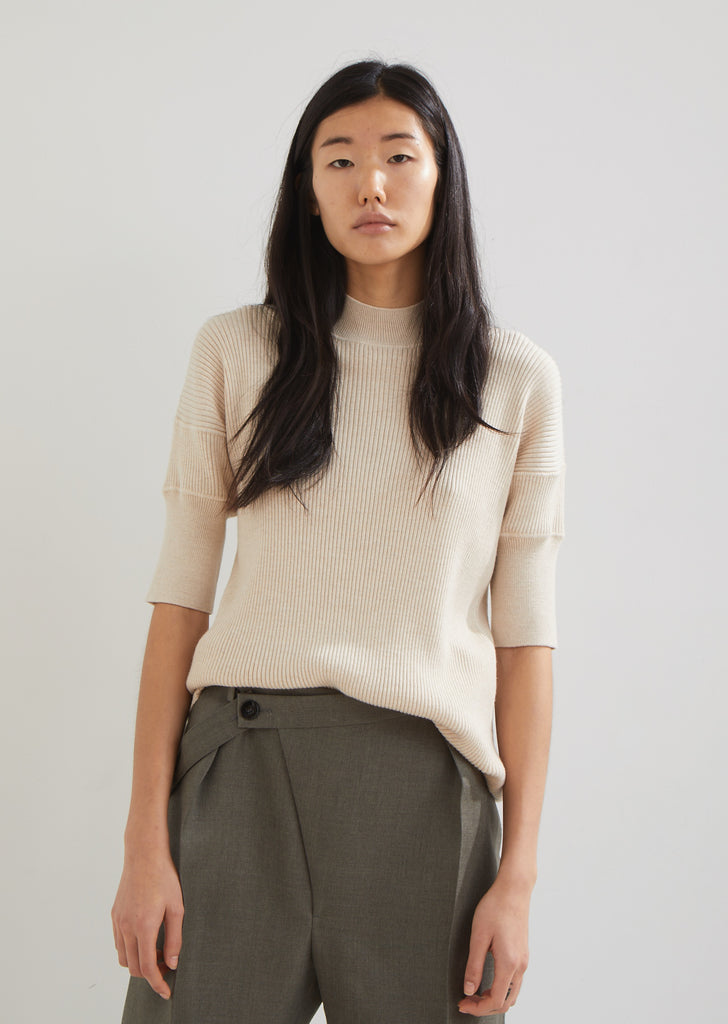 Jersey Wool High Neck Ribbed Sweater