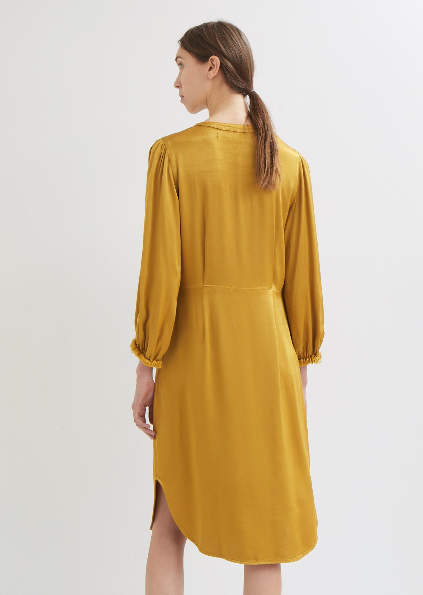 puff sleeve shirt dress Pebble Satin Puff Sleeve Shirt Dress by Raquel Allegra- La Garçonne
