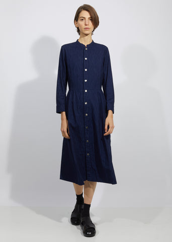 Indigo Yarn Dyed Flannel Mura Bassen Dress