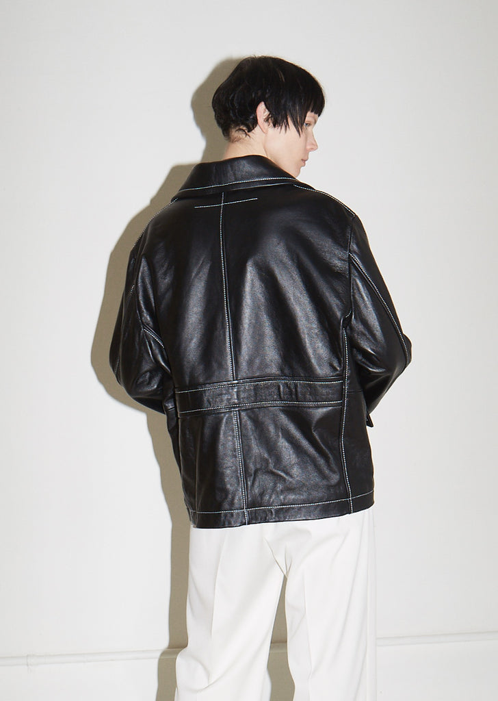 Leather Blazer with White Contrast Stitching
