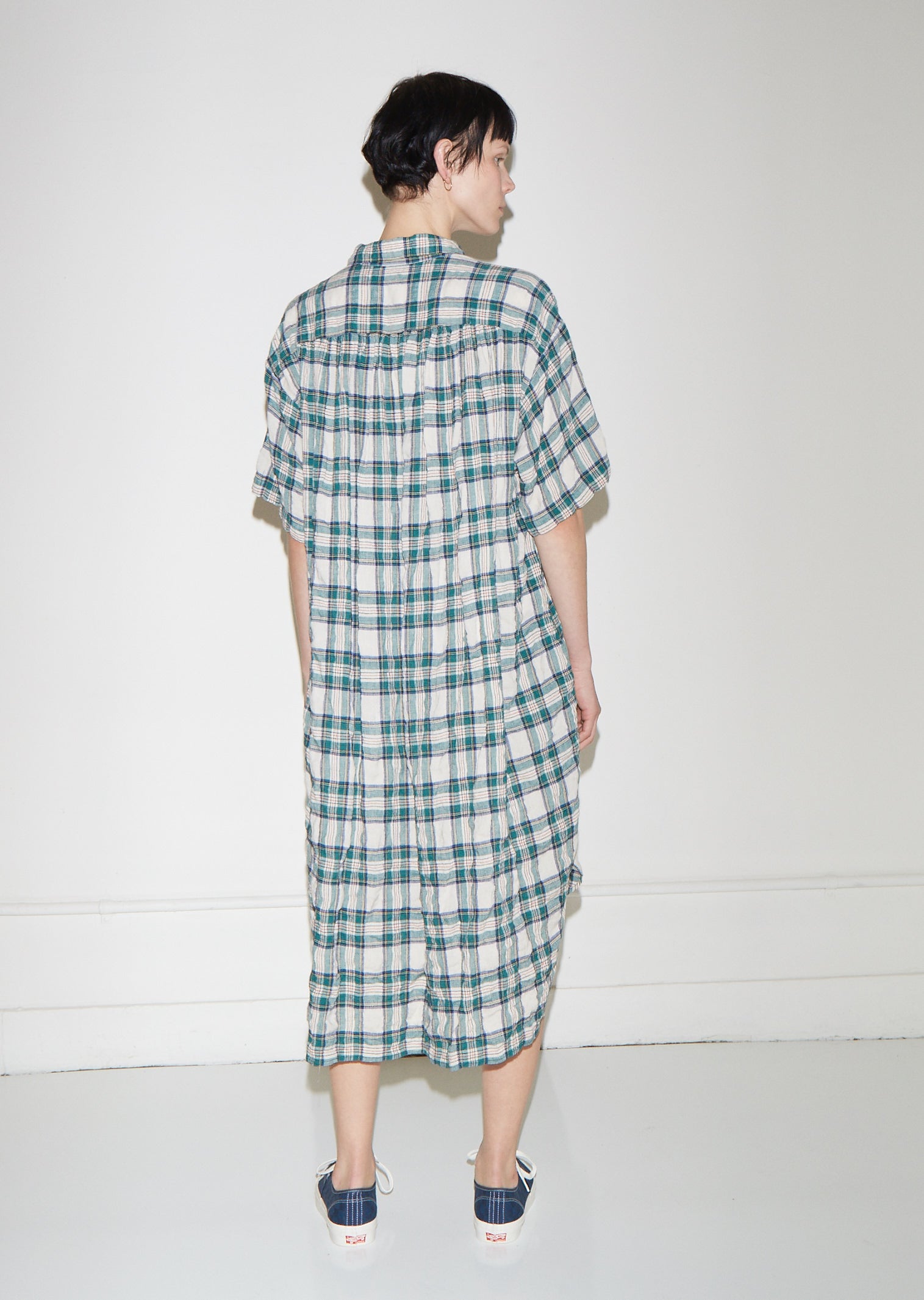 plaid oversized shirt dress Wholesale MOQ6 Plaid Collared Neck Long Sleeve Mini Shirt Dress