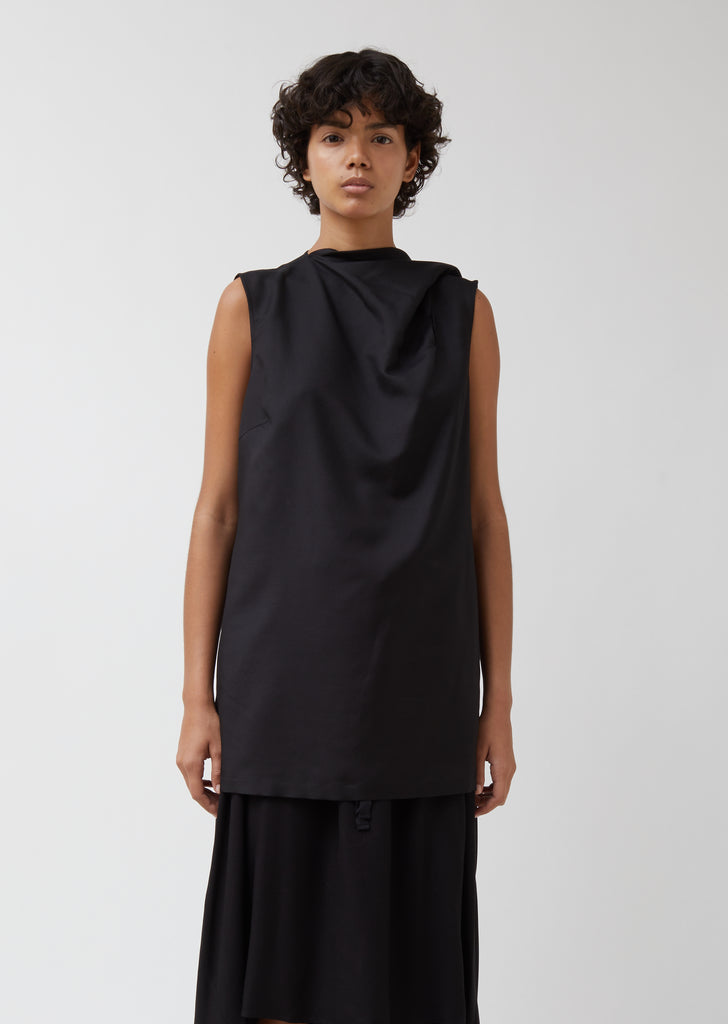 Silk-Wool Blend Sleeveless Top With Neck Scarf