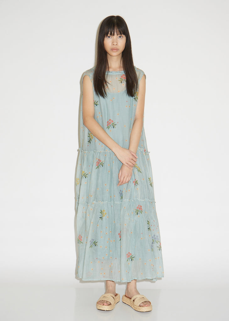 Floral Printed Crewneck Sleeveless Dress