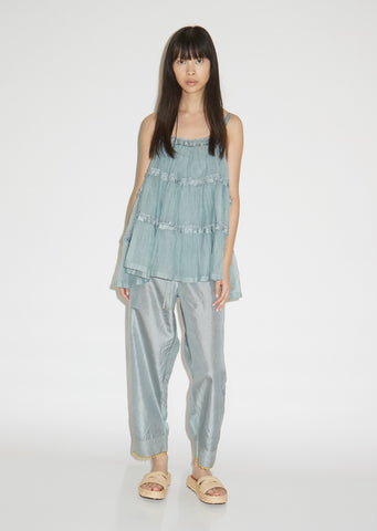 Drawstring Pant with Embroidered Hem