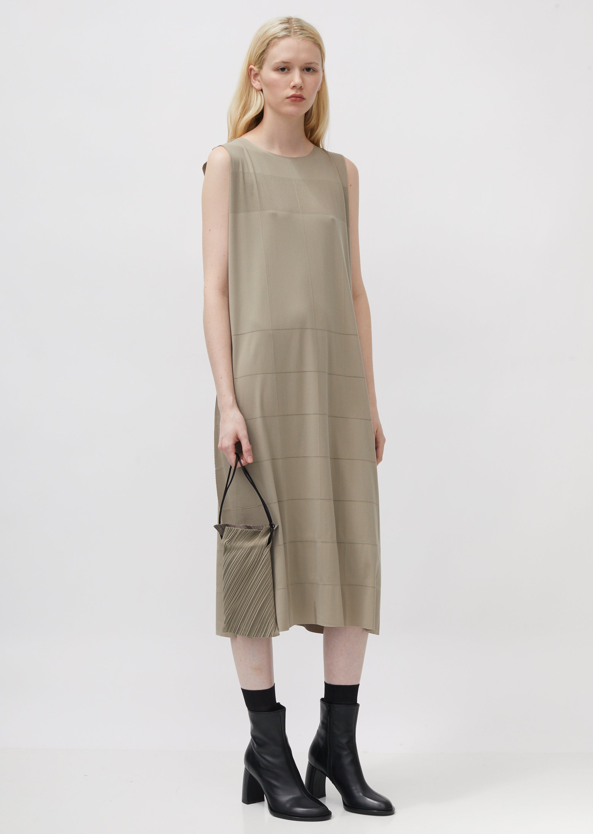 pleats please drawstring dress ISSEY MIYAKE Drawstring Gathered Pleats Dress White 2 (K-129567)