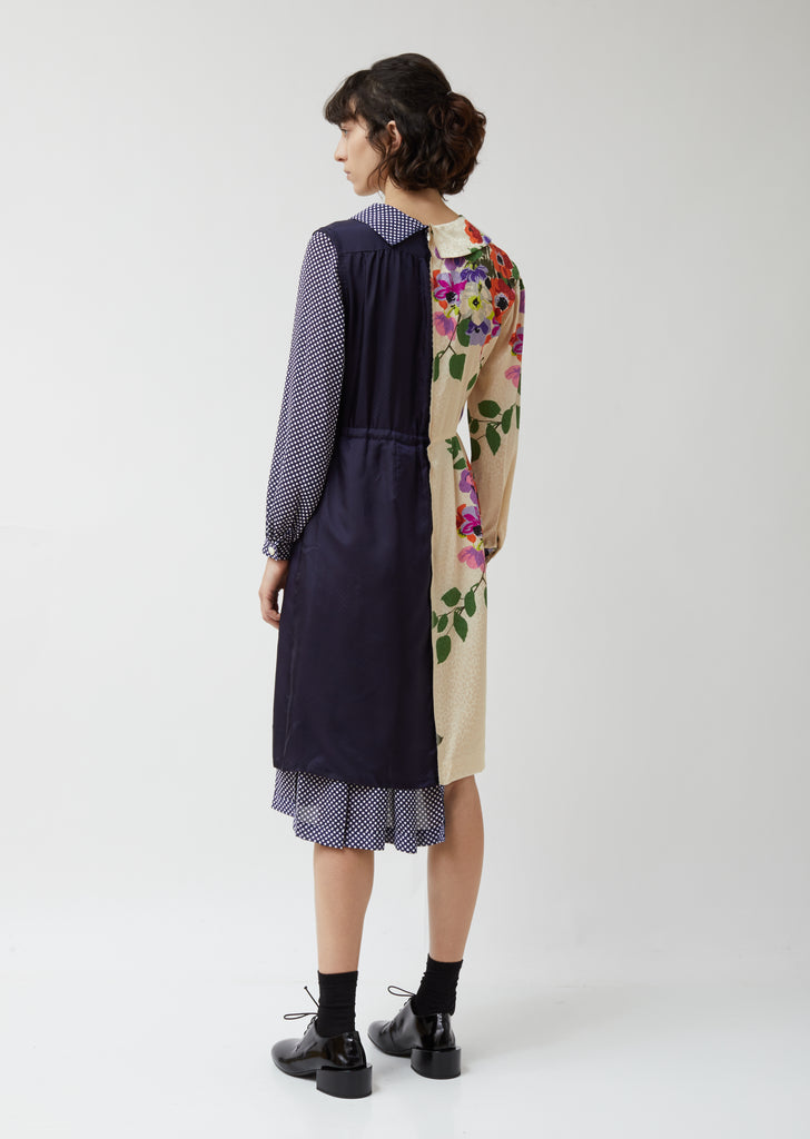 Silk Jacquard Flower Pattern x Georgette Dots Dress