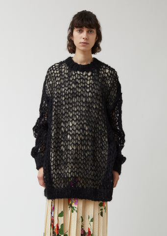 Mohair Hand-Knitted x Wool Silk Jersey Sweater