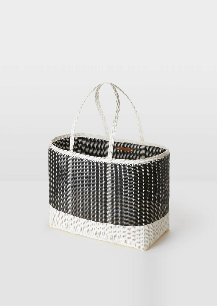 Bicolor Basket Tote Large — Black & White