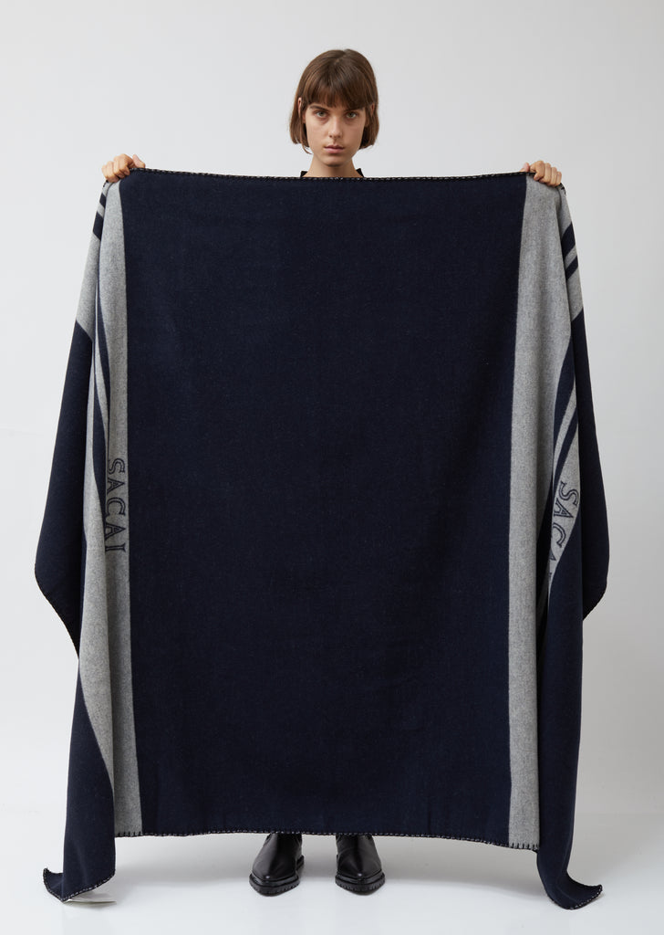 Navy Wool Blend Fleece Blanket