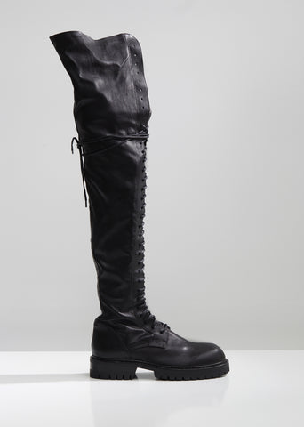Stretch Leather Lace-Up Boots