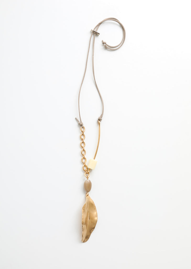 Metal and Leather Leaf Necklace