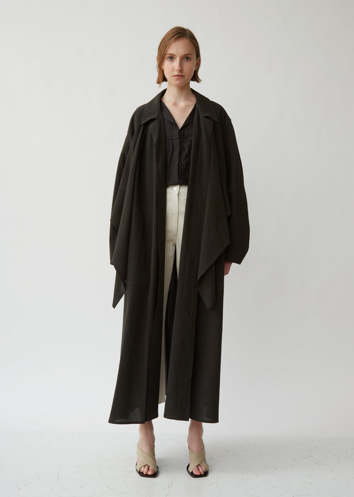 Crepon Cotton Knotted Trench Coat