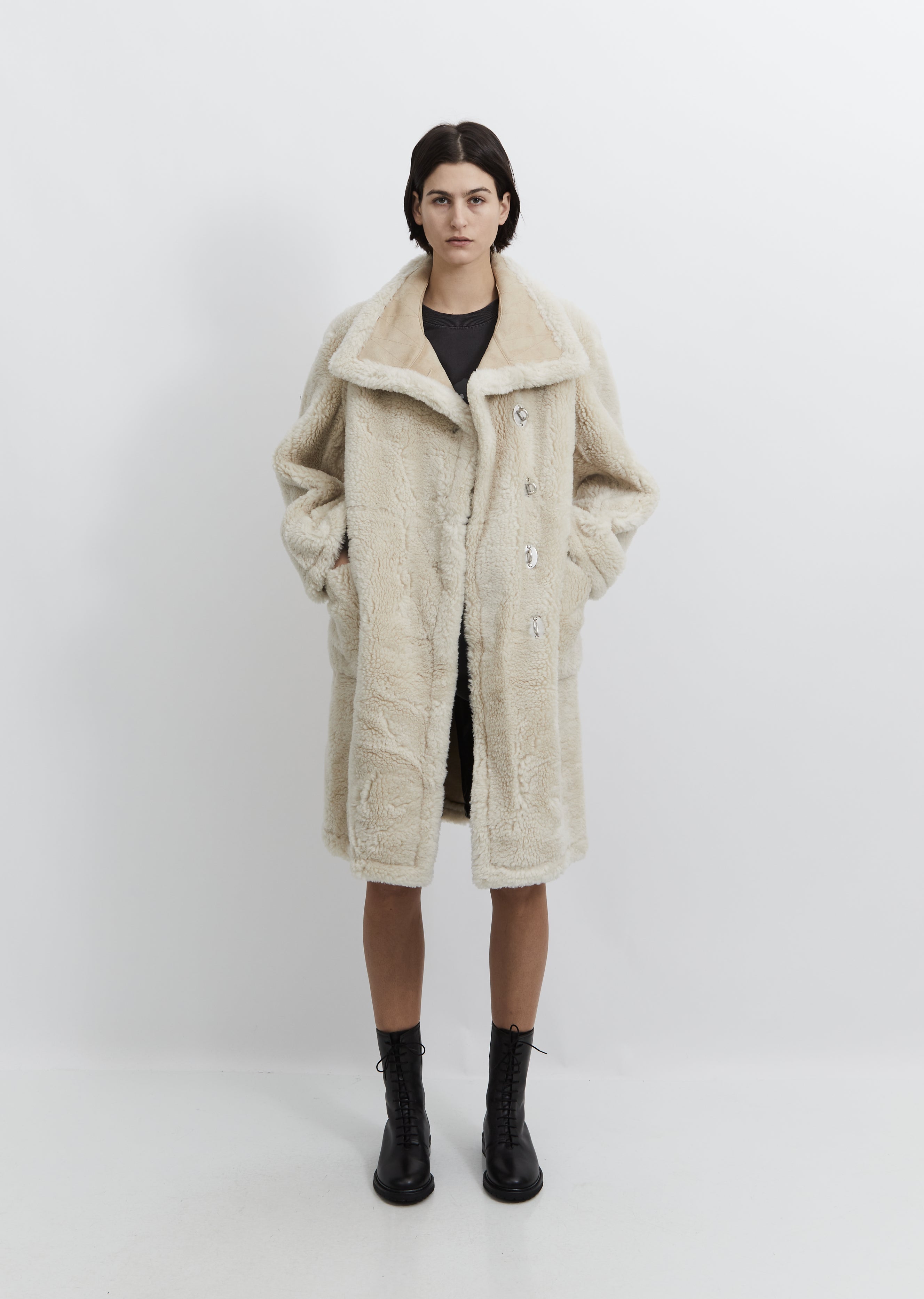 Embossed Logo Faux Fur Shearling Coat – La Garçonne