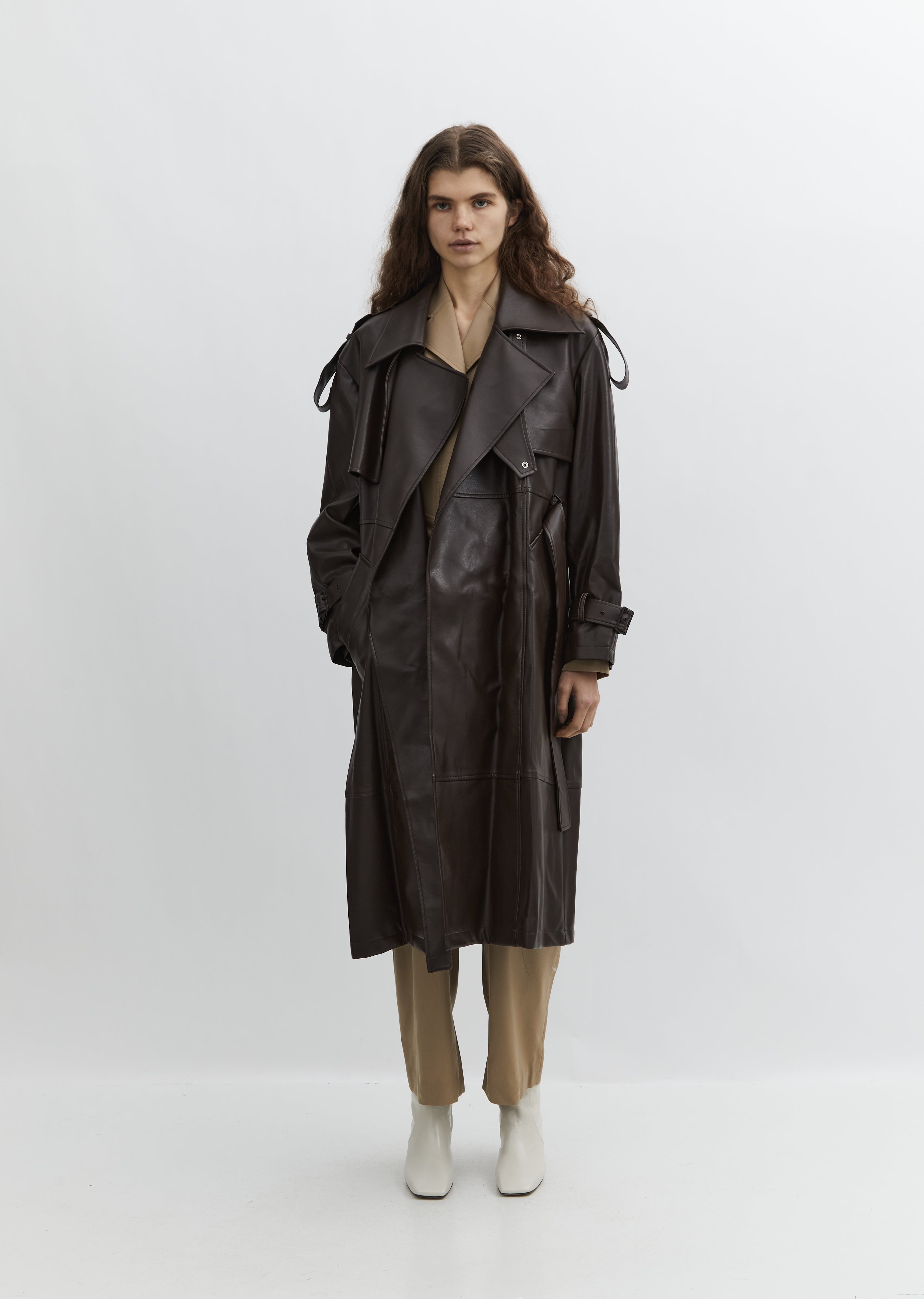 Vegan Leather Trench Coat — Brown – La Garçonne