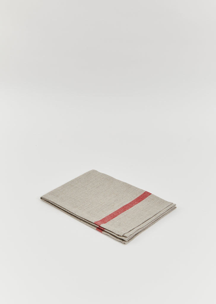 Thick Linen Kitchen Cloth — Natural / Red