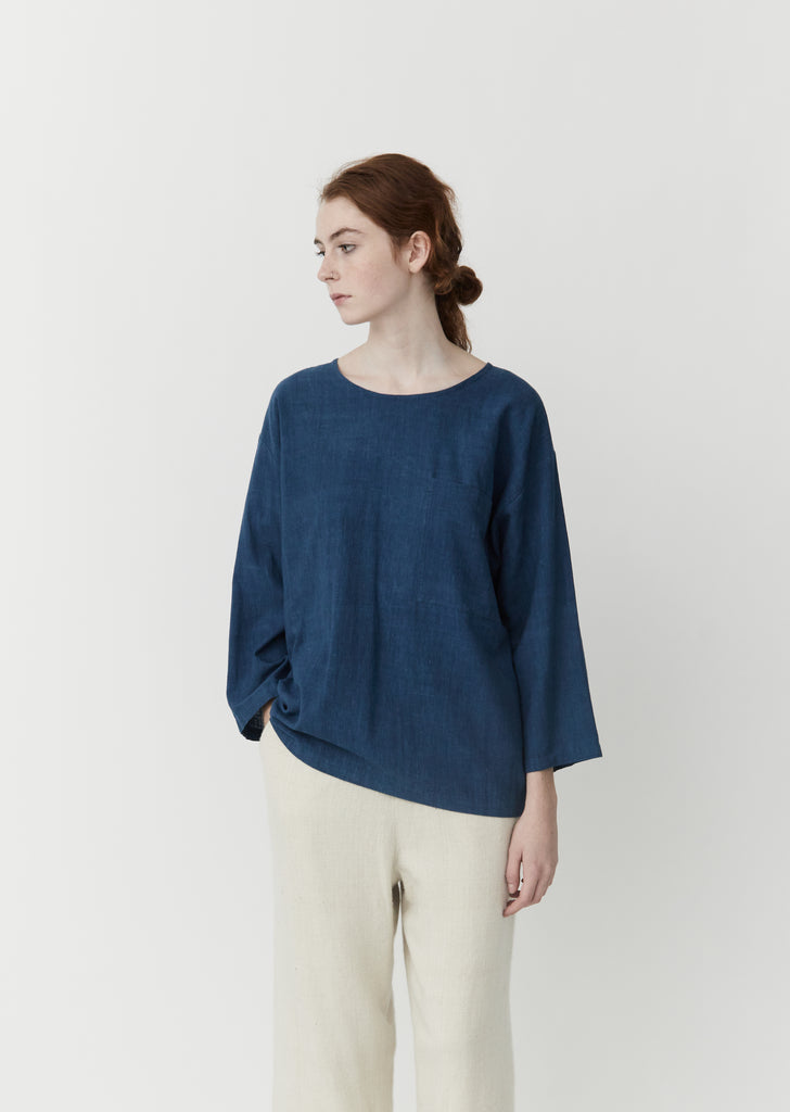 Woven Popover Shirt — Medium Indigo