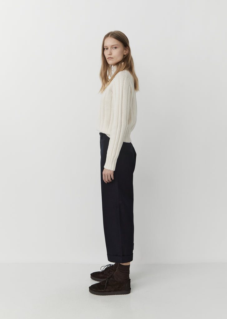 Wool & Cotton Cropped Turn Up Trouser