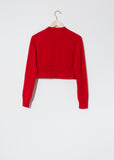 Worsted Wool Cropped Cardigan — Red