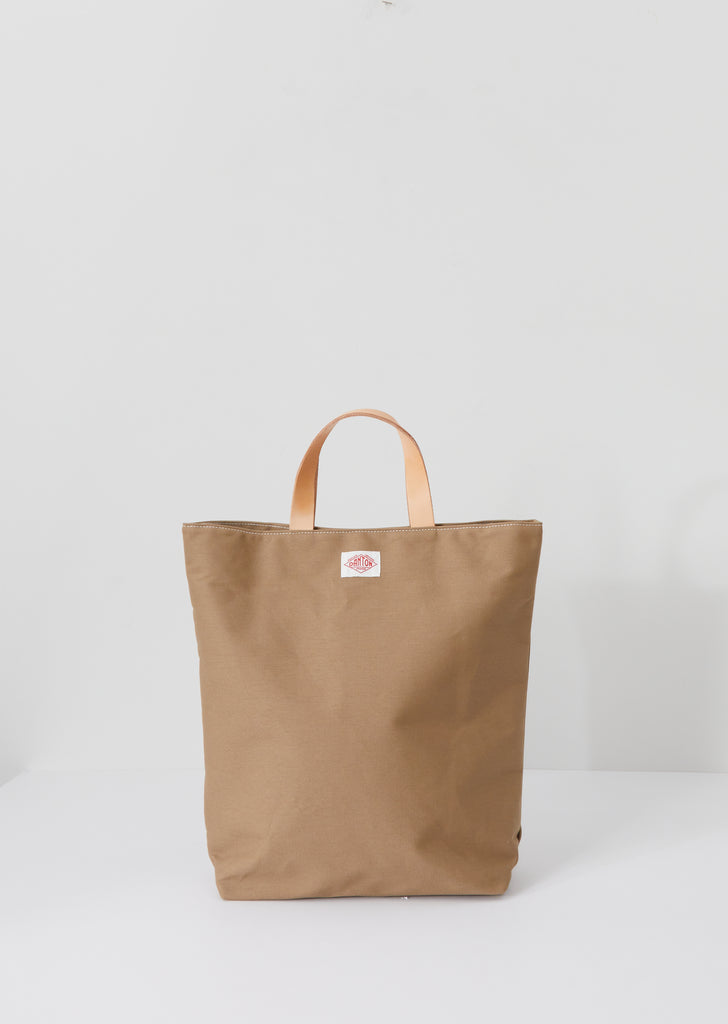 Leather Handle Canvas Tote — Beige
