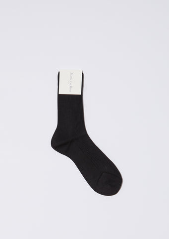 One Ribbed Short Socks — Nero