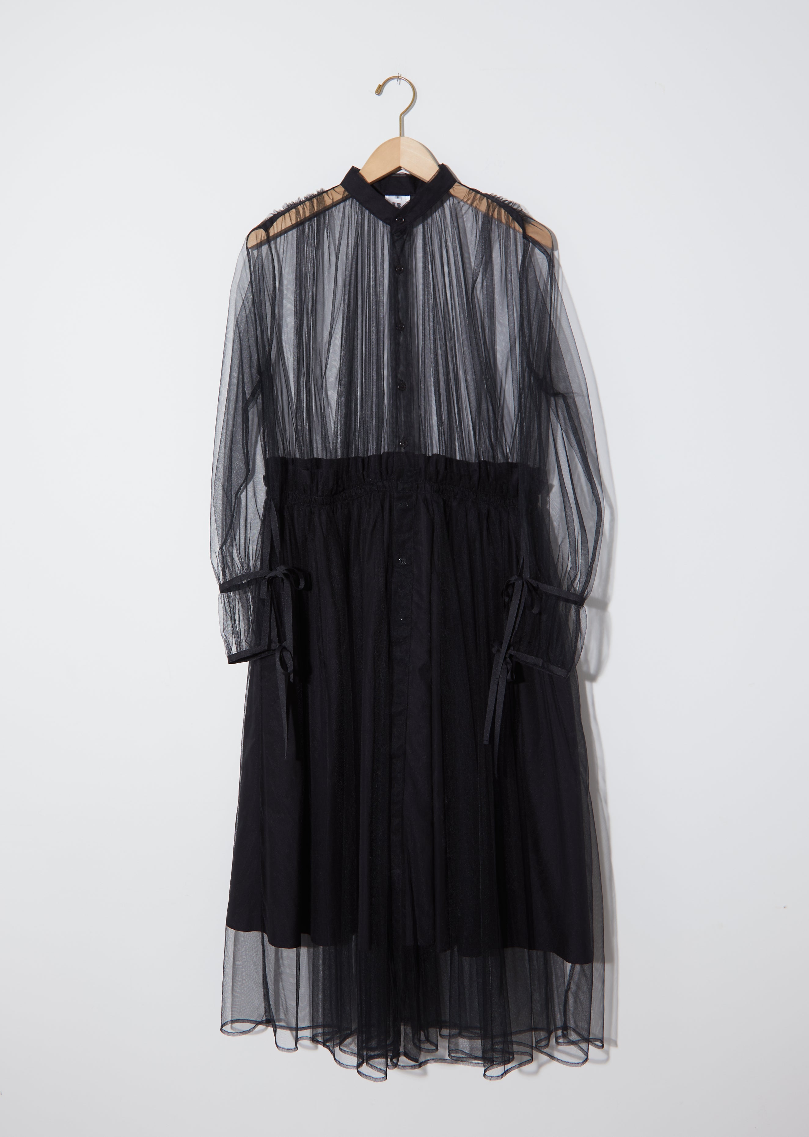 black tulle shirt dress Calf-length tulle tuxedo shirt dress with sequin embellishment in Black for Women