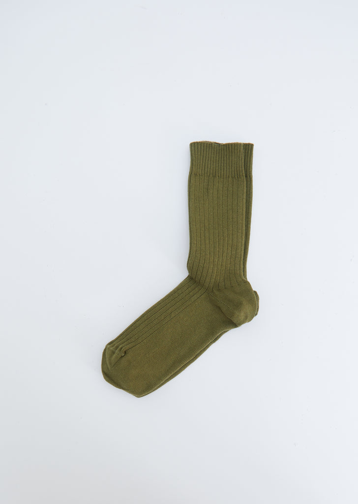Rib Cotton Ankle Socks — Maple Green