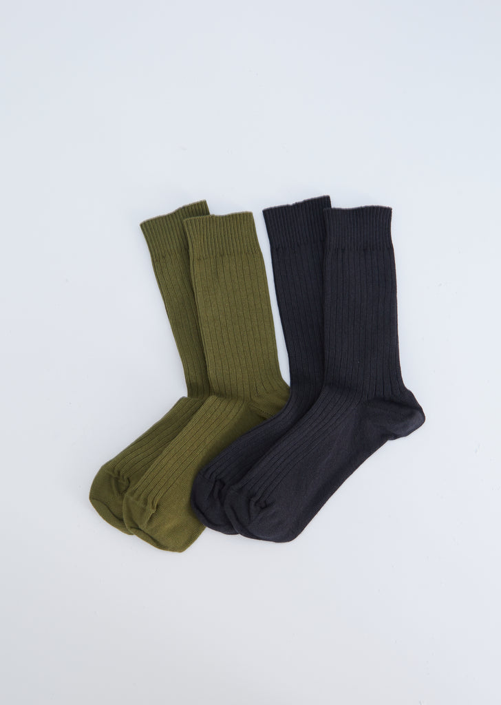 Rib Cotton Ankle Socks — Charcoal