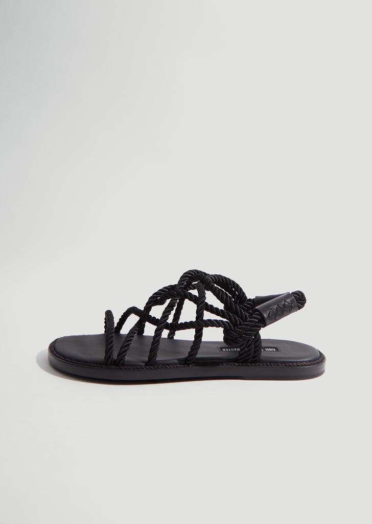 Corded Open Sandals — Black