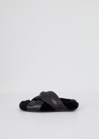 Cross Strap Fur Slides