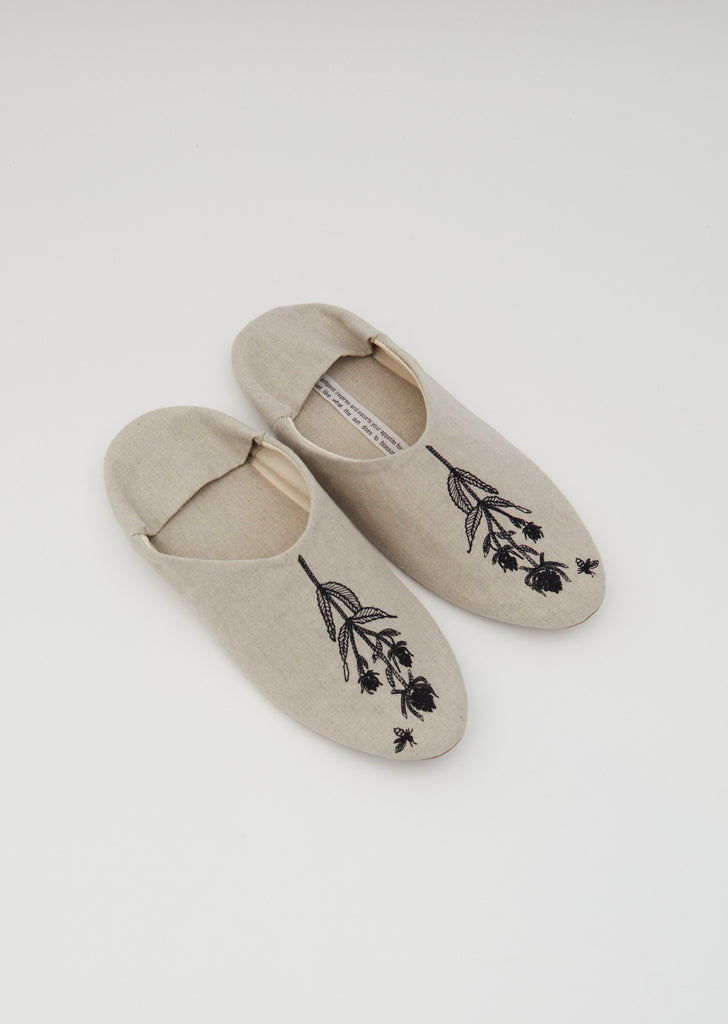 Linen Babouche Slippers — Natural x Black