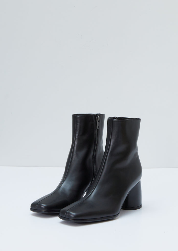 Round Heel Leather Ankle Boots
