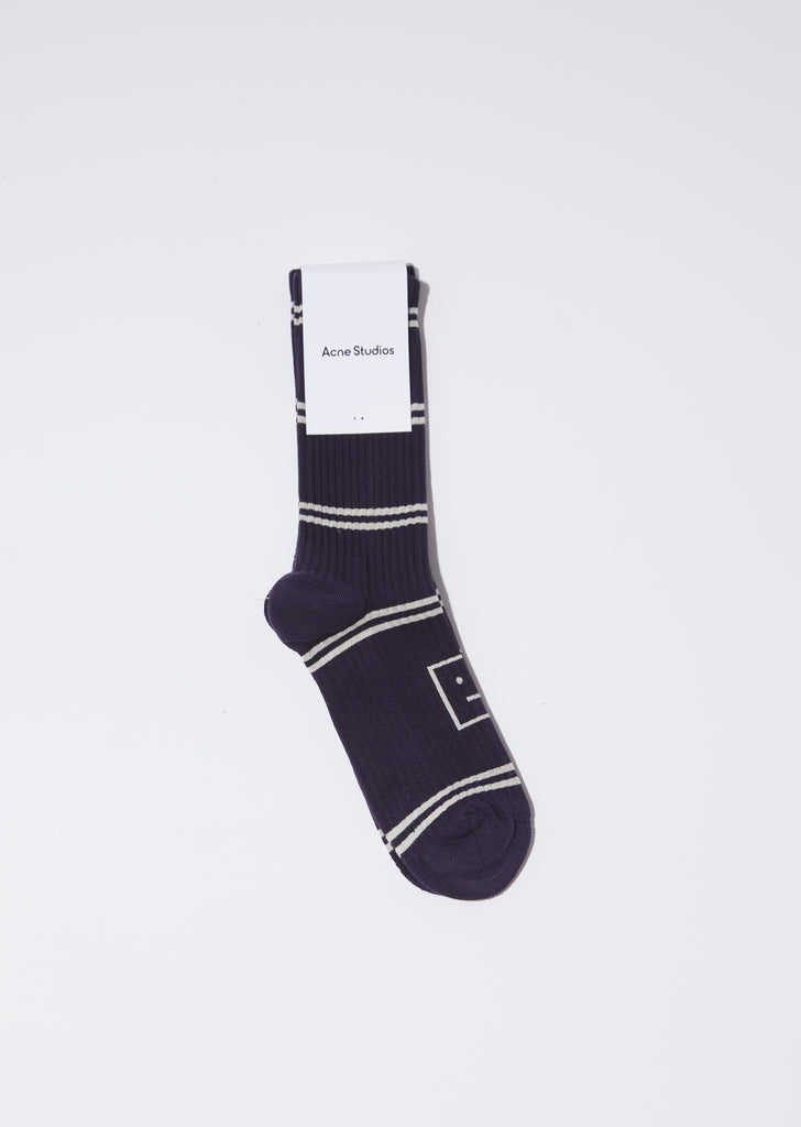 Unisex Rib Jacq Face Socks — Navy/Cream
