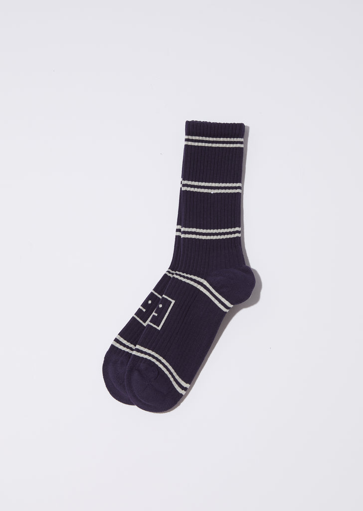 Unisex Rib Jacq Face Socks — Navy/Cream