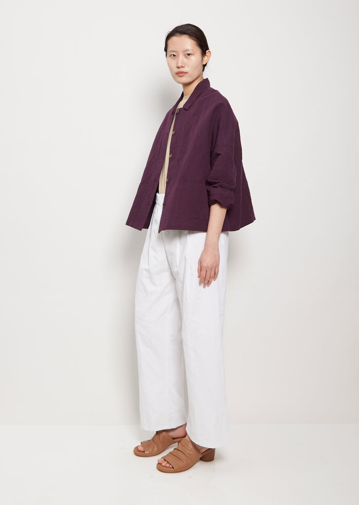 Mini Collar Linen Cotton Jacket — Aubergine
