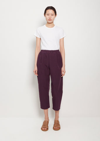 Tapered Linen Cotton Trousers — Aubergine