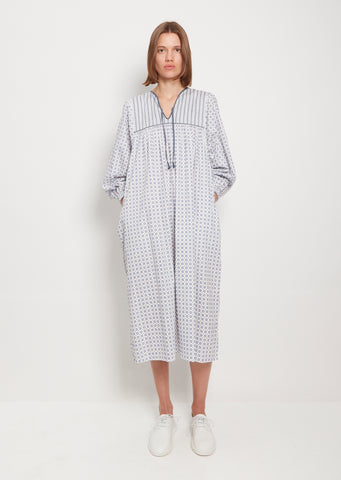 Block Print Smock Dress — White
