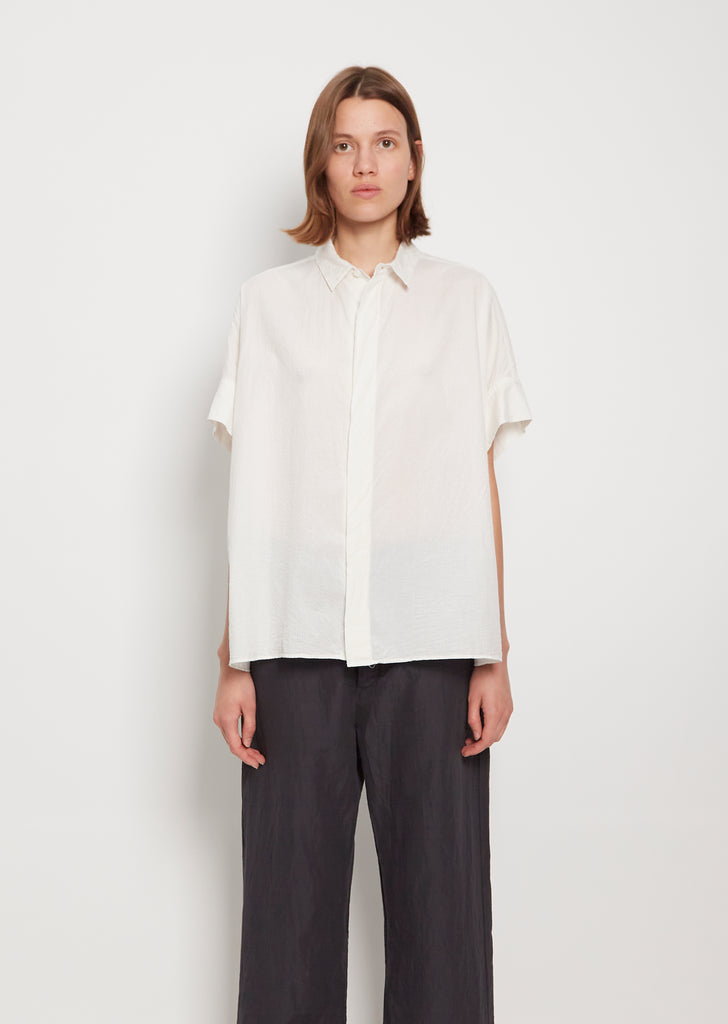 Gigham Cuff Sleeve Wide Shirt — Smoke White
