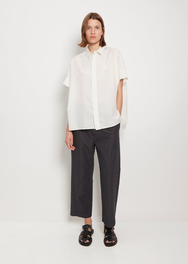 Gigham Cuff Sleeve Wide Shirt — Smoke White