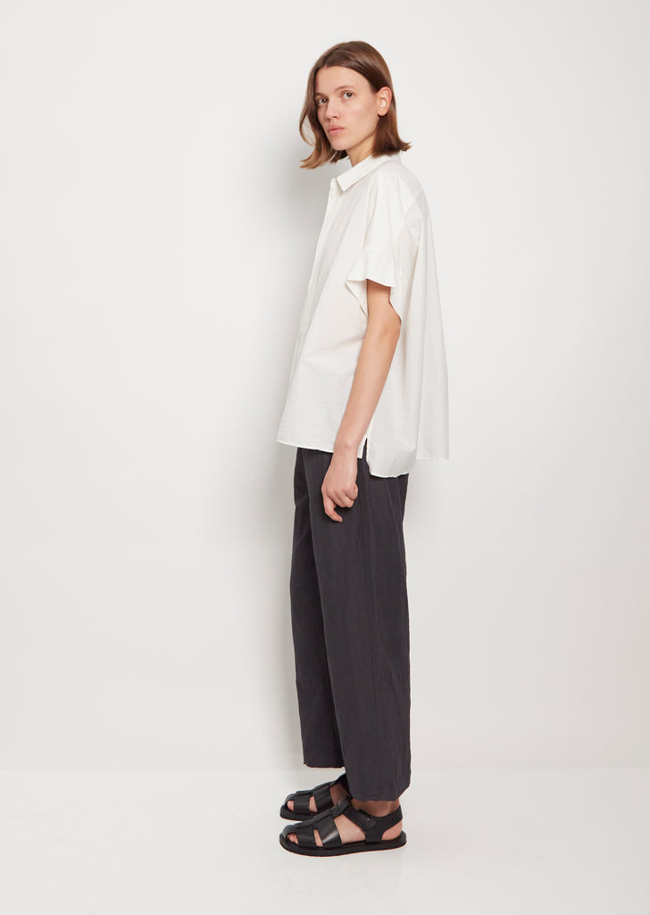 Gigham Cuff Sleeve Wide Shirt — Smoke White