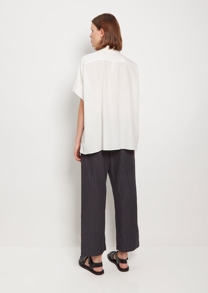 Gigham Cuff Sleeve Wide Shirt — Smoke White