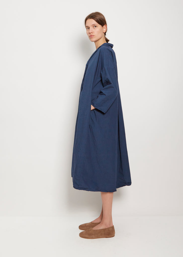 Tissue Cotton Tailored Collar Dress — Navy