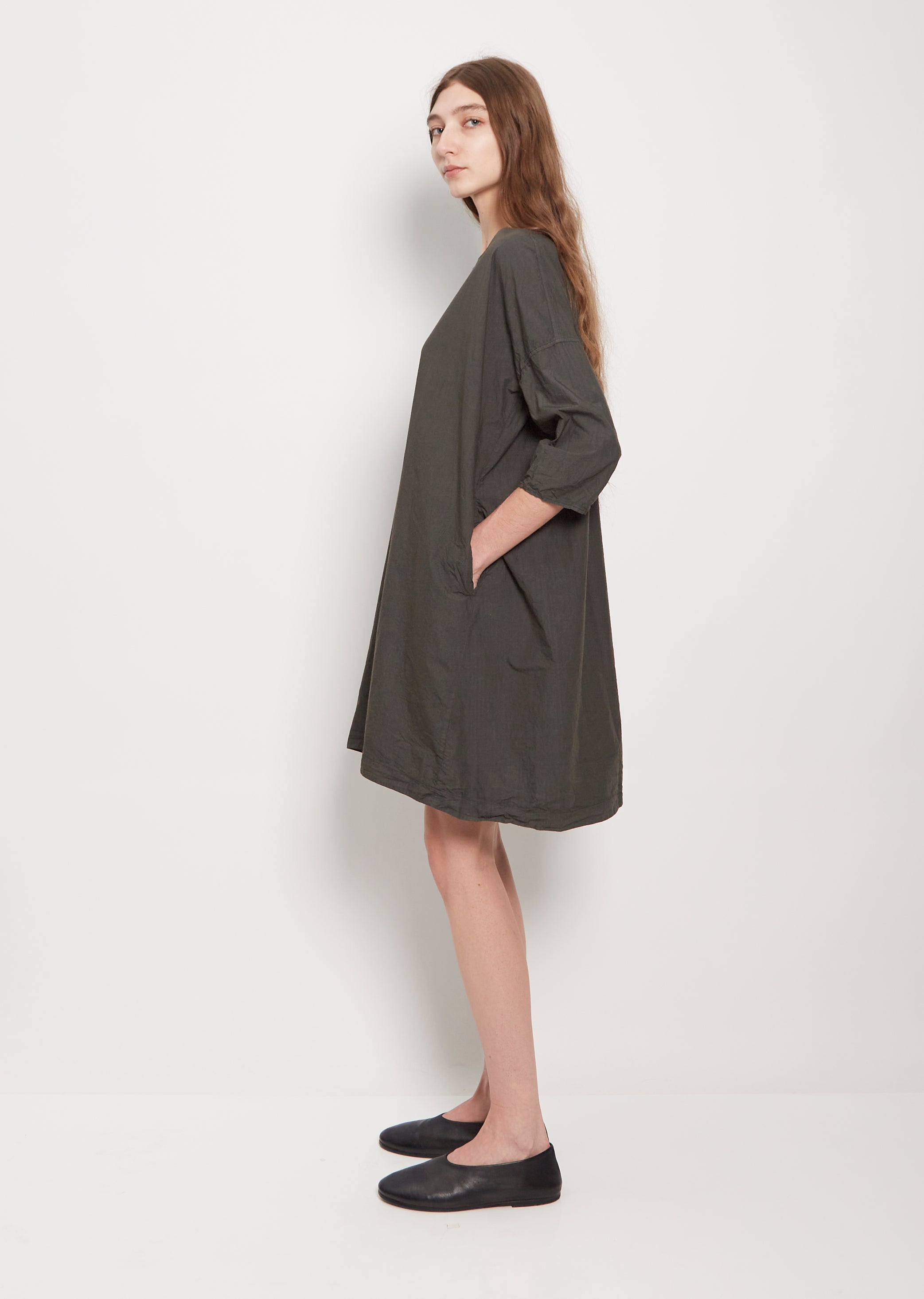 Tissue Cotton Boatneck Dress Moss La Garonne Tissue Cotton Boatneck Dress Moss La Garonne