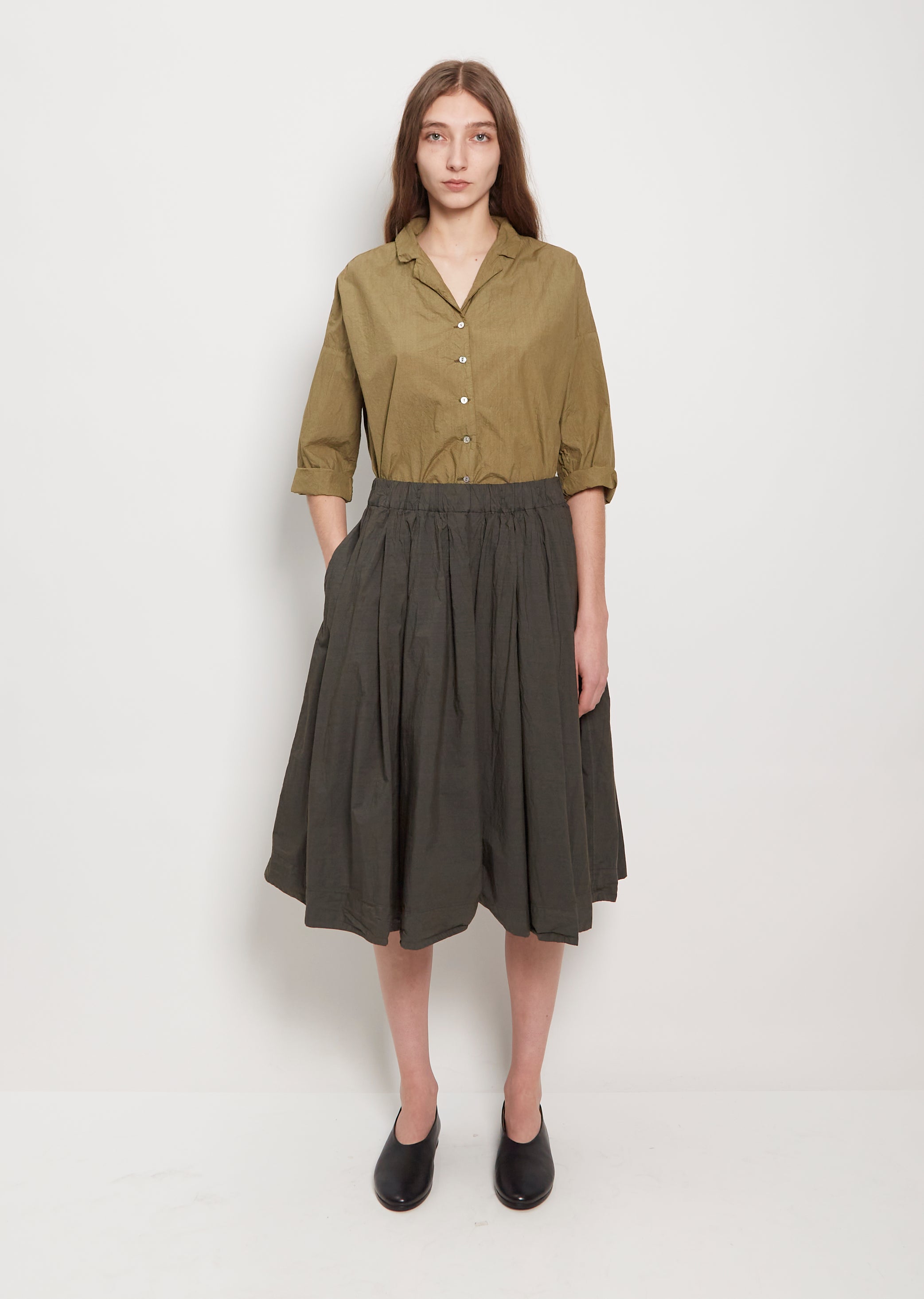 Tissue Cotton Pleated Skirt — Moss – La Garçonne