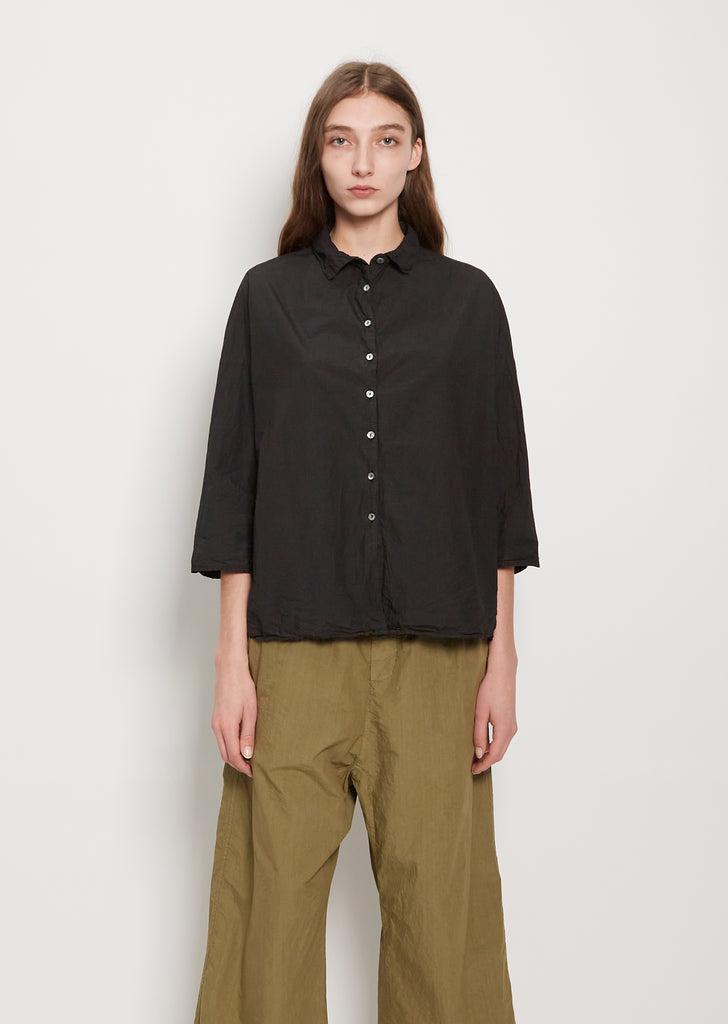 Tissue Cotton Short Collar Shirt — Black