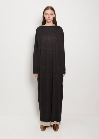 Chunky Boatneck Linen Blend Dress — Oyster/Black