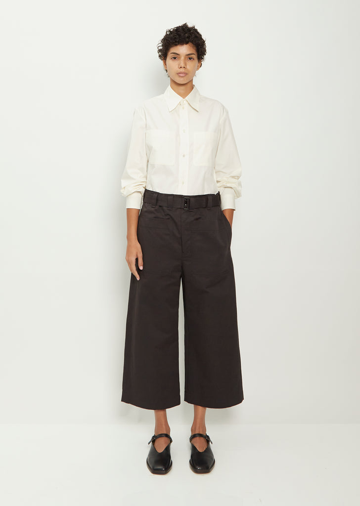 Cropped Belted Pocket Cotton Linen Pant