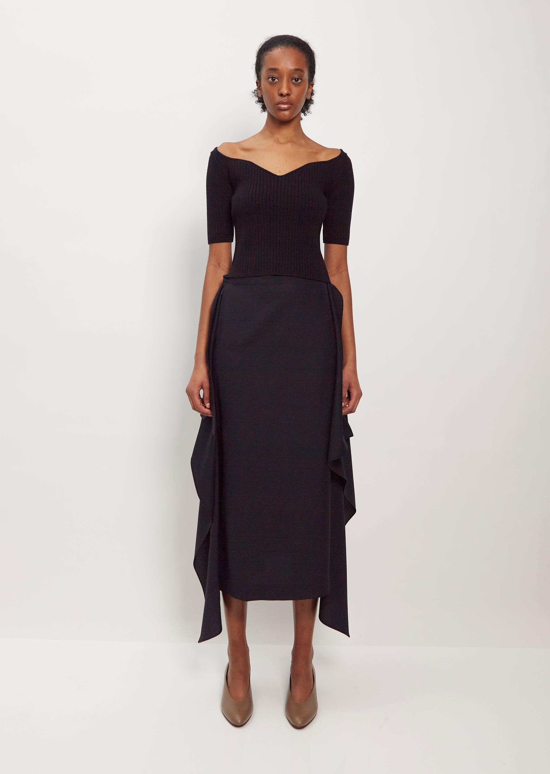 【PORTERNA】Bai Mono Long Skirt Rhinestone knit maxi skirt green For Women | Sandro Paris
