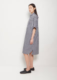 Gingham Cotton Collared Dress — Navy White Gingham