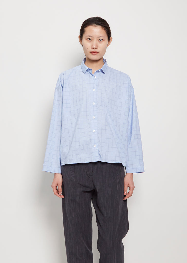 Short Cotton Overshirt — Blue Check